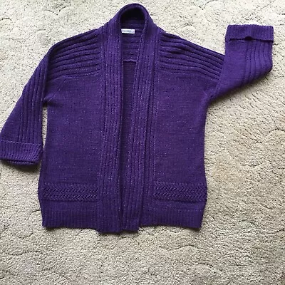 M&S Classic Cardigan Size 16 Acrylic/polyamide Purple 3/4 Sleeves Good Condition • £9