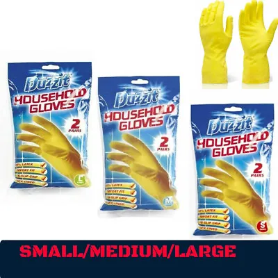 Household Gloves Latex Rubber Non Slip Water Proof Washing Up Cleaning 2 Pairs • £2.75