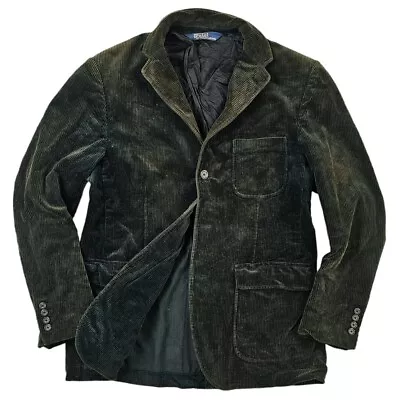*HOT VTG 90's Men POLO RALPH LAUREN @ SPORTS CORDUROY BLACK BLAZER COAT Jacket L • $79.95