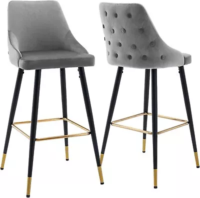 Modern Velvet Bar Stools Set Of 2 30  Counter Height Tufted Barstools With Back • $161.99