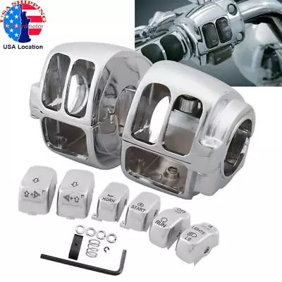 Chrome Handlebar Control Switch Housing Cover + 6x Switch Cap Buttons For Harley • $38.34