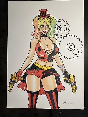 Original Comic Art Sexy Harley Quinn 16x11 Drawing Sketch Pinup Signed BIG • $35.50