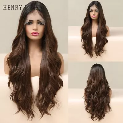 Synthetic Lace Wigs Ombre Long Natural Wave Hair Wig Women Heat Resistant Hair • $77.28