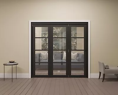 Internal Bifold Doors Black Contemporary Style 4 Lite Clear Glass - Pre-finished • £849