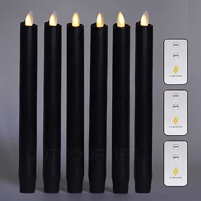 Luminara Flickering Flameless Wax Tapered Candle Set Of 2 4 6 8 10 Black Unscent • $92.99