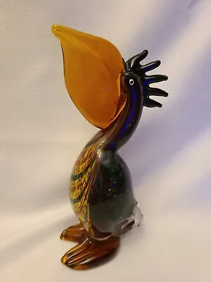 Beautiful Murano Style Art Glass PELICAN  Colorful Gold Flecks • $59.98