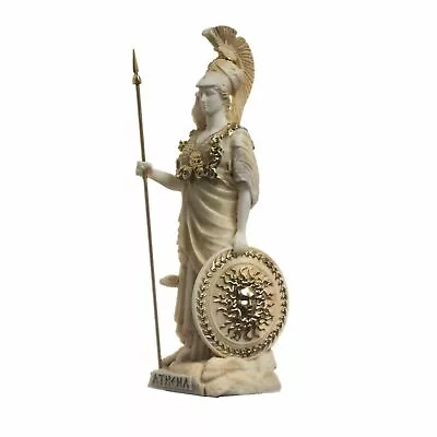 Athena With Owl Medusa Holding Shield Greek Goddess Alabaster Statue Gold 6.69  • $40.90