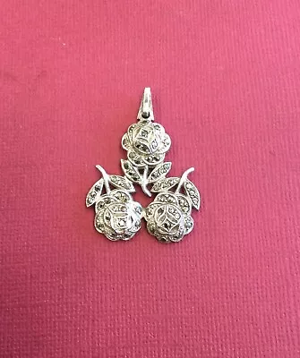 Gorgeous Sterling Silver & Marcasite Roses Pendant Wt. 8.2 Grams • $8.95