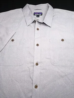 Patagonia Hemp Cotton Button Shirt -xl- Sand Tan White Gray Cross Dot S/s Pocket • $18.99