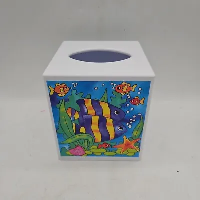 Target Childs White Fish Fun Plastic Tissue Kleenex Box Cover 5.25” Sq At Bottom • $17.99