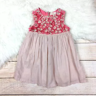 Mini Boden Pink Floral Dress Cotton Blend Toddler Girls 1.5-2 Years 2T • $36