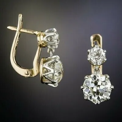 Vintage Art Deco 4Ct Round Cut Diamond Drop/Dangle Earrings 14K Yellow Gold FN • $64.40