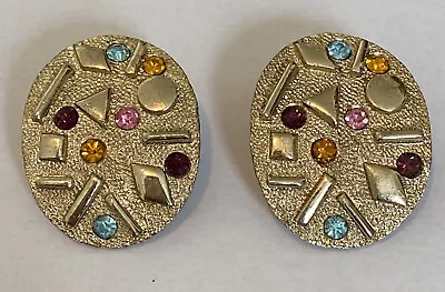 Vtg Sarah Coventry Sultana Confetti Clip On Earrings Goldtone Rhinestones • $15