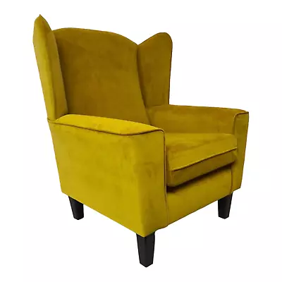 Wing Back Cottage Fireside Chair Luxury Gold Velvet Fabric - Dark Wood Legs • £399