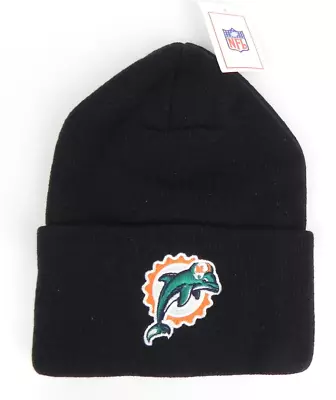 Miami Dolphins Nfl Football Black Cuffed Knit Beanie Vintage Logo Cap Hat Nwt! • $19.95