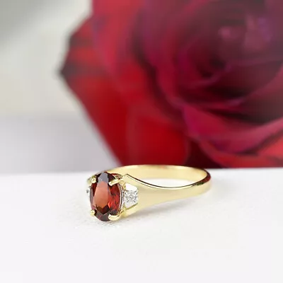 Natural Diamond & Garnet Gemstone Ring Real Solid 14k Yellow Gold All Sizes • $240