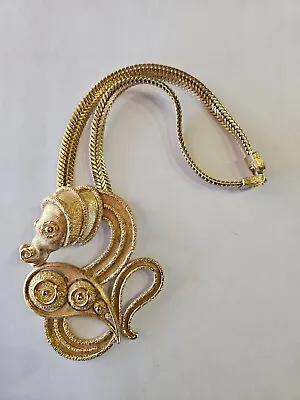 Vintage Monet Mythical Seahorse Gold Tone Pendant Necklace • $300