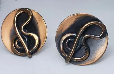 Vintage Copper Cufflinks Musical Key Modernist • $16.19