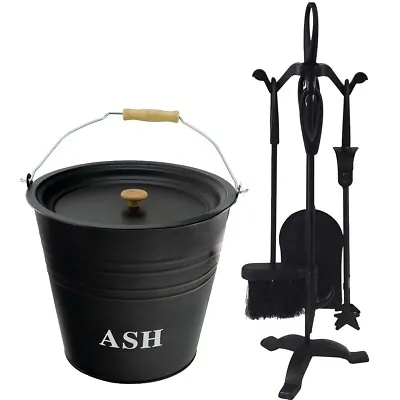 12L Ash Bucket Coal Storage Bucket With 5 Piece Companion Set Fireside Stand • £28.95