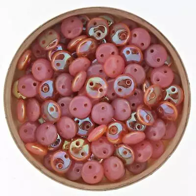 50pcs CzechMates 2 Hole Lentil Beads MILKY Pink CELSIAN 6mm • $2.80