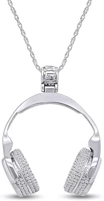 Music Headphone Pendant Necklace Simulated Diamond 14k White Gold Plated Silver • $237.33