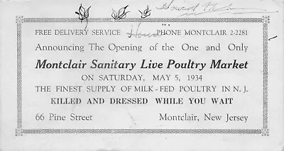 Blotter Montclair Sanitary Live Poultry Market Montclair New Jersey NJ 1934 • $14.95