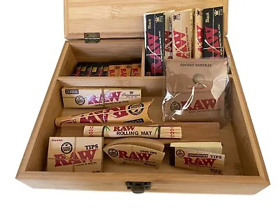 £29.99 • Buy RAW Gift Set In SPARKYS XL Wooden Rolling Stash Box - Papers - Tips - Mat - Cone