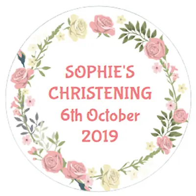 £3.95 • Buy 48 Personalised Christening Baptism Stickers FLOWER BORDER  40mm Labels