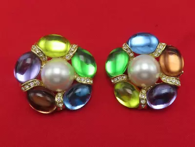 Park Lane Earrings Vintage Statement Pastel Green Blue Gripoix Glass Pearl 777c • $29.99