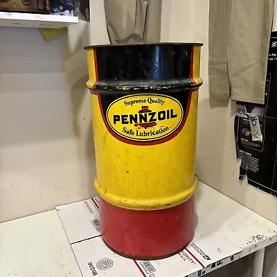 RARE VINTAGE PENNZOIL Vtg. 27  TALL Gear Oil Drum -Mancave Trash Can - Gas & Oil • $199.99