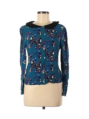 $4.99 • Buy Zara Woman Floral Print Blouse Peter Pan Collar Key Hole Blue Size Medium M