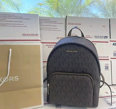 $298 Michael Kors ERIN MD BACKPACK Designer Handbag Brown MK Monogram Bag • $41