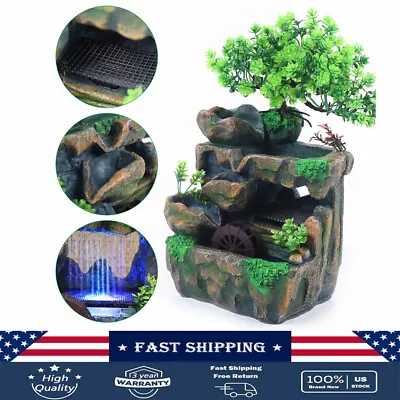 Water Fountain Tabletop Indoor Small Rock Waterfall Zen Decor With LED Light New • $32.30