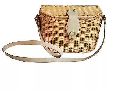 Vintage Magid Wicker Shoulder Bag Rattan Basket Woven Leather Strap • $29.99