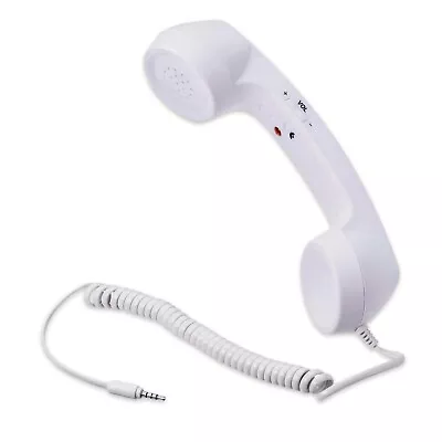 3.5mm Retro Telephone Handset White Phone Volume Control Mobile Speaker Kids • £4.95