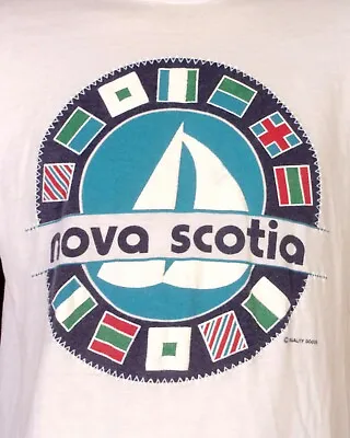 Vintage 80s Single Stitch Nova Scotia Canada T-Shirt Sailing Flags Thin SZ L/XL • $34.29