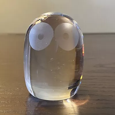 Hadeland Norway Small Crystal Owl Paperweight Figurine W/ Frosted Eyes • $7.49