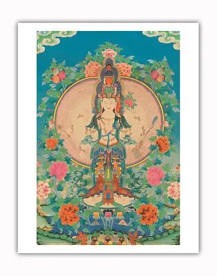 Avalokiteshvara - Kuan Yin - Vintage Tibetan Thangka Buddhist Painting • $15.98