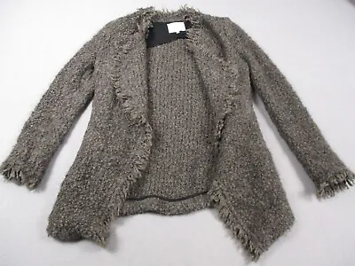 IRO Cardigan Womens Small Brown Campbell Mohair Wool Blend Fringe Pockets Open • $39.99