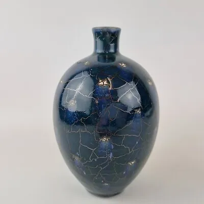 Rupert Andrews Studio Pottery Vase Blue Glazed Crackle Style 15.5cm High • £59