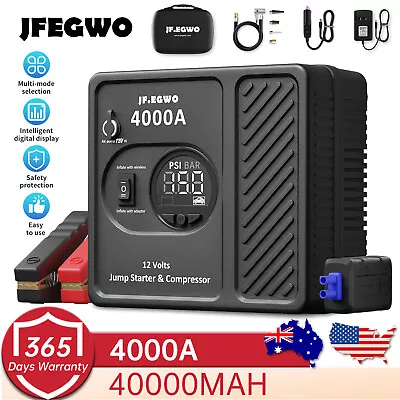 JFEGWO 4000A 40000mAh Car Jump Starter Power Bank Battery 150PSI Air Compressor • $162.76