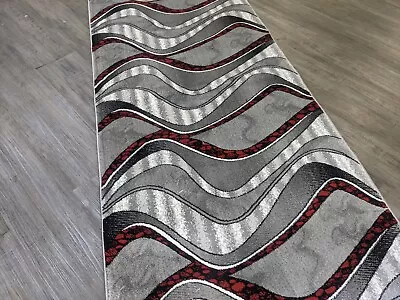 Grey Red Thick Superior Quality Turkish Made Hall Runner Istanbul Collection • $305