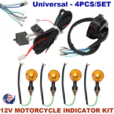 Universal Motorcycle LED Turn Signal Indicator Light Relay Wiring Harness -12V • $53.99