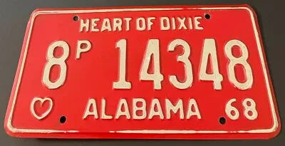 Vintage 1968 Alabama License Plate 8P 14348 Heart Of Dixie Embossed Steel • $69.99