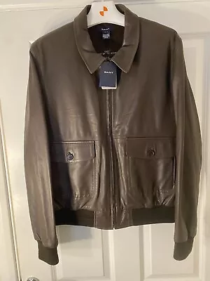 Mens Gant Leather Bomber Jacket Large (slight Slim Fit) New With Tags RRR:£550+ • £249