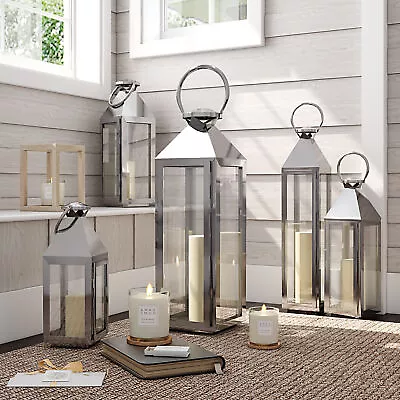 Garden Metal Candle Holder Outdoor Hanging Lanterns Hurricane With Glass Door • £20.99