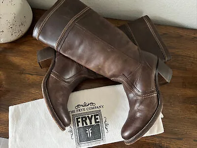 Ladies Frye Jane 77231 Riding Moto Knee Boots 9.5 B Brown Leather Pull Up Shoes • $79.99