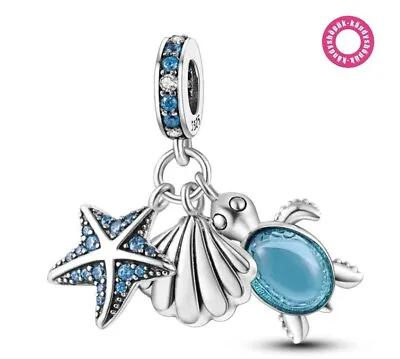 Starfish Shell Sea Turtle Dangle Charm Bead For Bracelet S925 Sterling Silver • £10.99