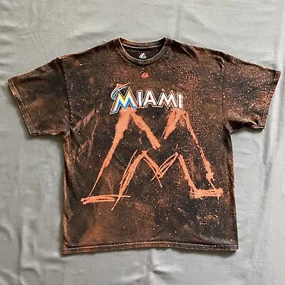 Miami Marlins T Shirt Mens Size 2XL Black Bleach Acid Wash MLB Majestic 2010s • $9.85