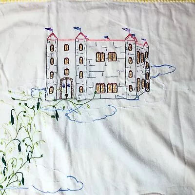 Vintage Hand Made Embroidered Baby Blanket Crib Coverlet Quilt Cottage Castle • $74.99